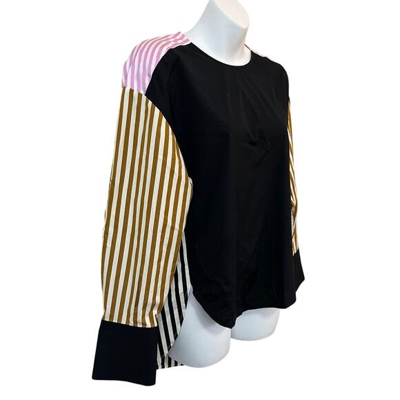 PARTOW Ellis Mixed Stripe Cotton Top In Black Stripe Combo Size 4 - Picture 2 of 7